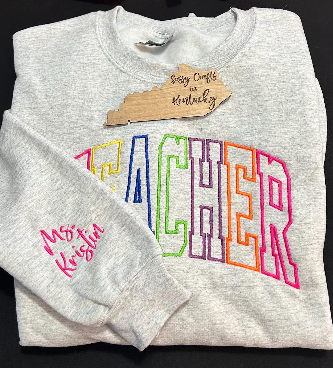 Embroidered Teacher Sweatshirt: Multicolor Design, Personalized Sleeve Option - Etsy | Etsy (US)