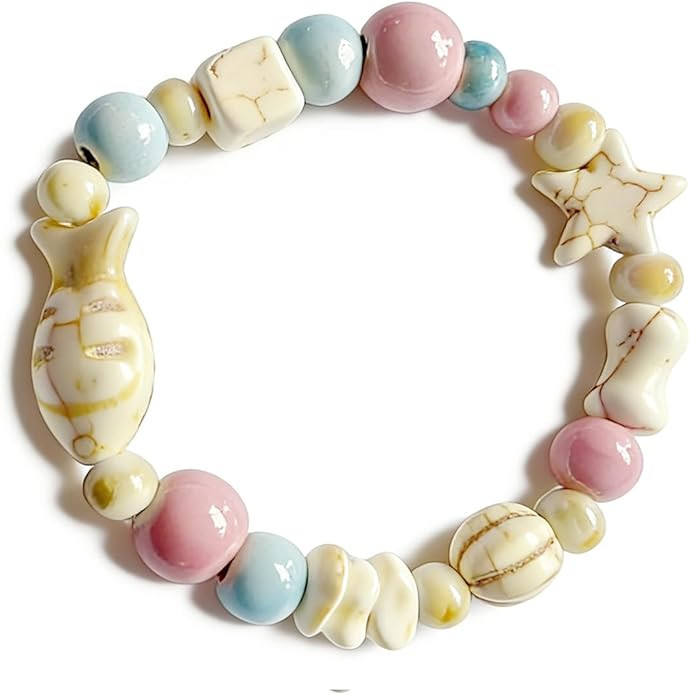 Unisex Stretchy Ceramic Bracelet Handmade Ocean Boho Jewelry, 1280℃ High-Fired Waterproof, Hypo... | Amazon (US)