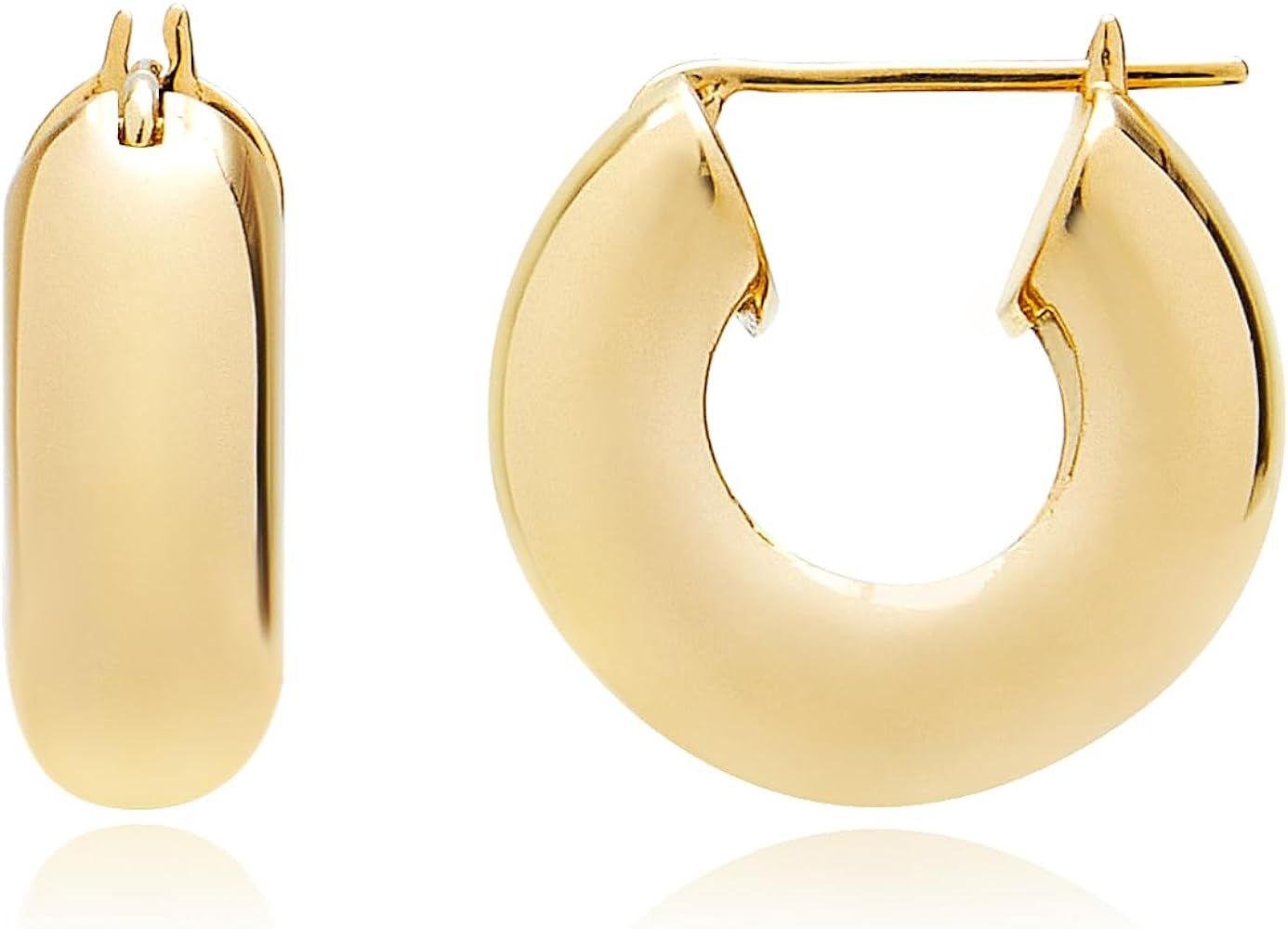 18K Gold Plated 925 Sterling Silver Chunky Hoops｜Gold Hollow Thick Hoop Earrings for Women | Amazon (US)