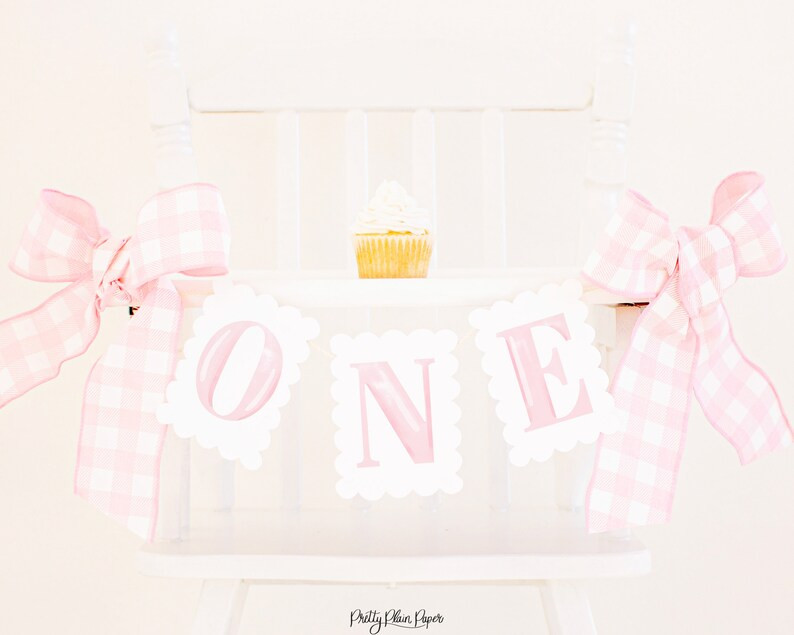 Pink Watercolor 'ONE' Scallop Edge High Chair Banner | Printable Download | Watercolor ONE High C... | Etsy (US)