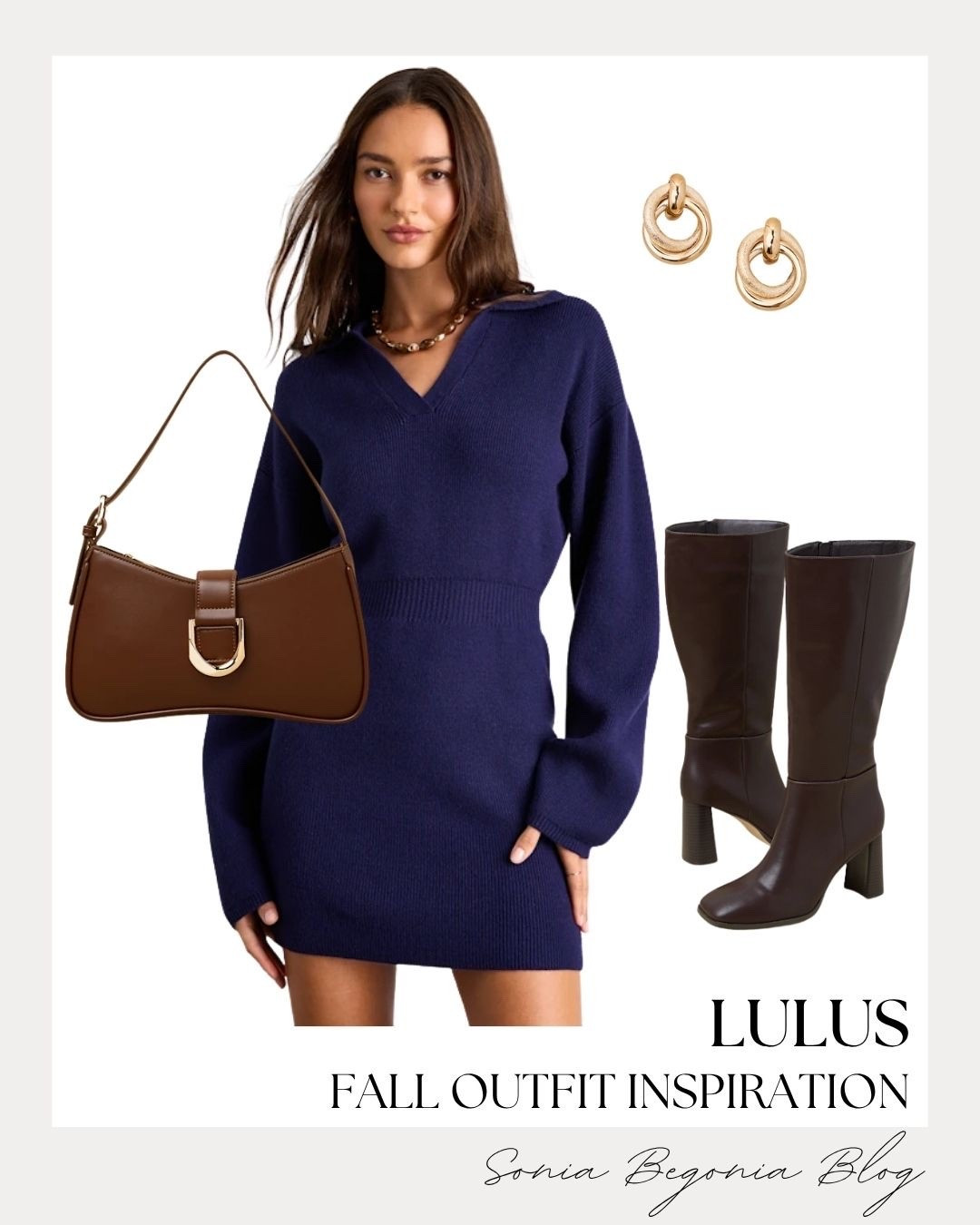 Cozy meets classic autumn style!

I styled this deep navy blue v-neck sweater dress with rich brown knee-high leather boots and a matching brown shoulder bag for an effortless look.

Accessorized with double gold hoop earrings to complete this chic, elevated fall outfit. 🍂✨

#Lulus #FallFashion #SweaterDress #AutumnStyle #KneeHighBoots #LTKfall #FallOutfitInspo #OOTD

#LTKWorkwear #LTKootd #LTKSeasonal