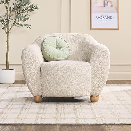Walker Edison Linley Contemporary Bouclé Accent Chair with Wood Legs, Ivory | Amazon (US)