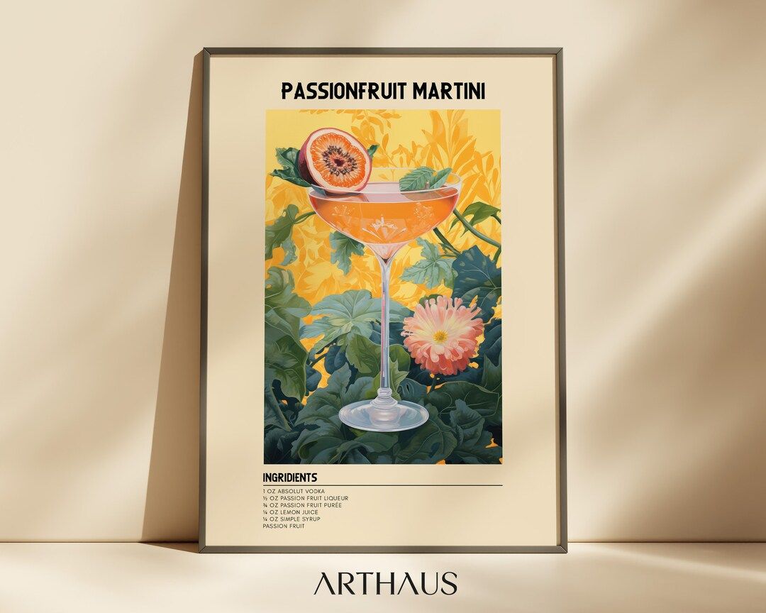Passion Fruit Martini Cocktail Print  | Bar Cart Decor | Cocktail Digital Print | Kitchen Wall Ar... | Etsy (UK)