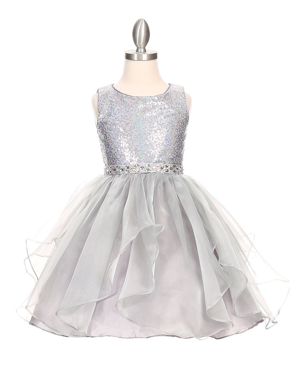 Cinderella Couture Girls' Special Occasion Dresses Silver - Silver Sequin Layered-Skirt Fit & Flare  | Zulily