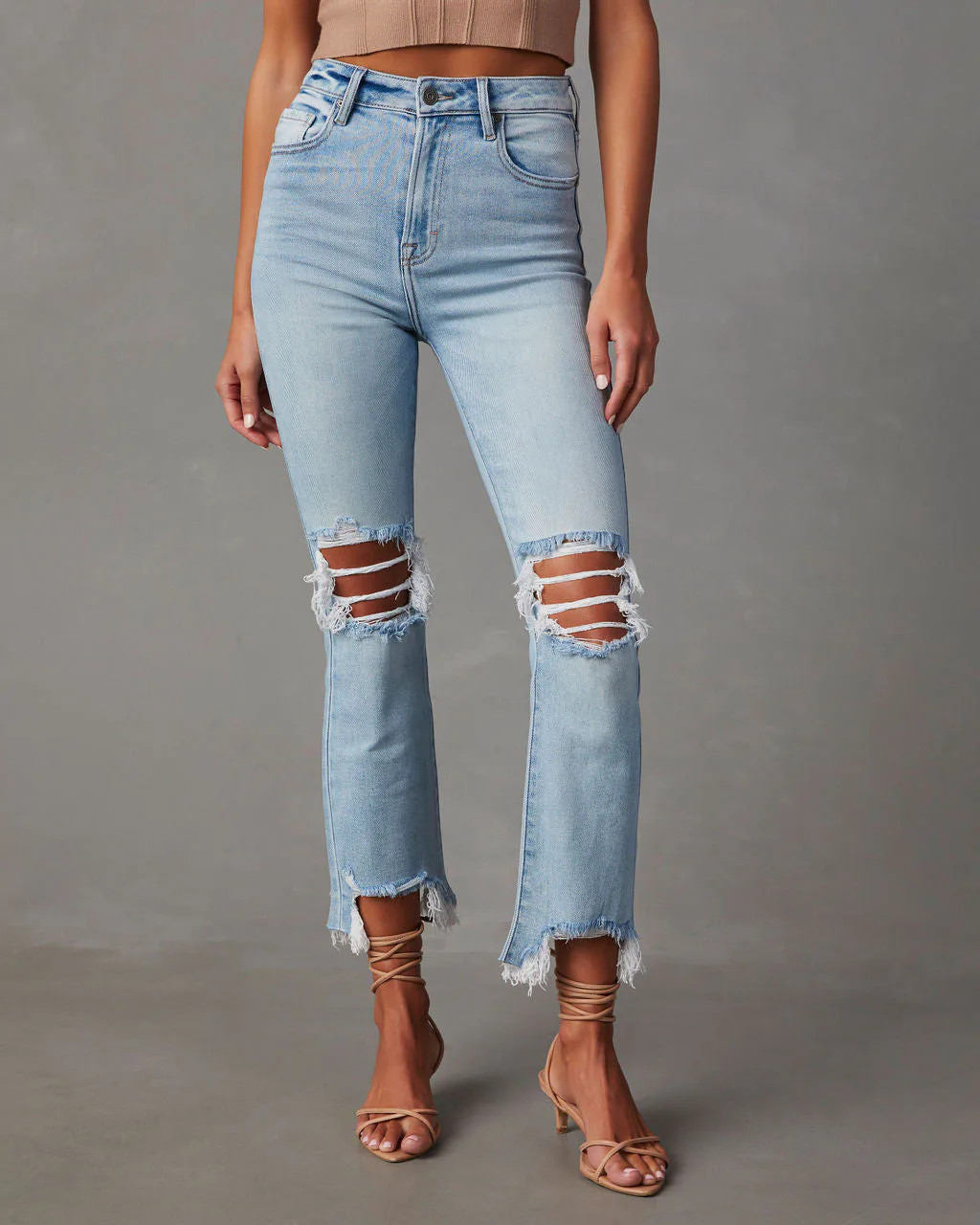 Cosmia High Rise Distressed Crop Flare Denim | VICI