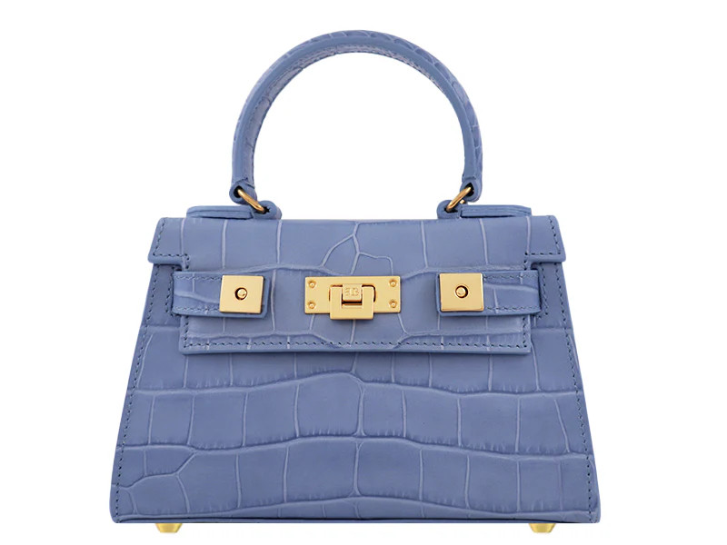 Maya Mignon Orinoco 'Croc' Print Calf Leather Handbag - Bluebell | Lalage Beaumont