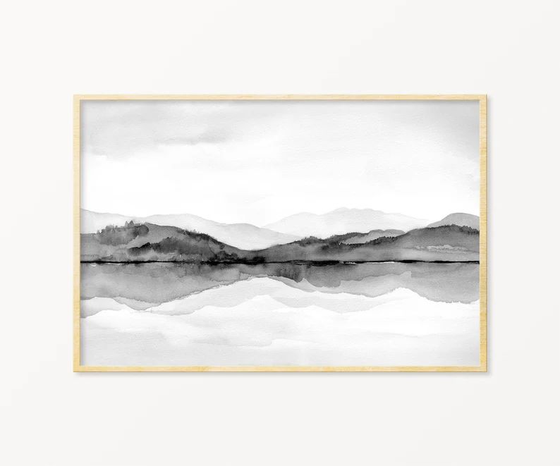 Black and White Landscape print  Mountain Lake Abstract | Etsy | Etsy (US)