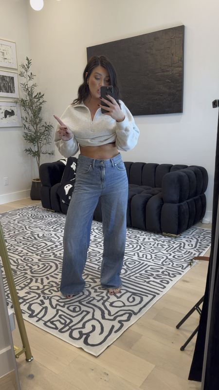 These are some of my favorite jeans even though they need to be taken in at the waist. I love the wide leg and low rise baggy fit. They are more expensive but the quality is insanely good. I’d recommend staying true to size even with the larger waist  

#LTKxMadewell #LTKmidsize