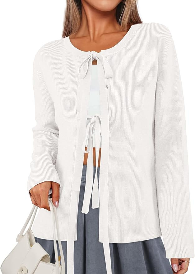 MEROKEETY Women's Open Front Tie Cardigan Sweaters Long Sleeve Fall Trendy Ribbed Knit Sweater To... | Amazon (US)