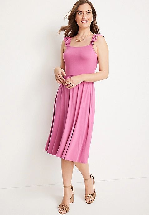 24/7 Ruffle Strap Midi Dress | Maurices