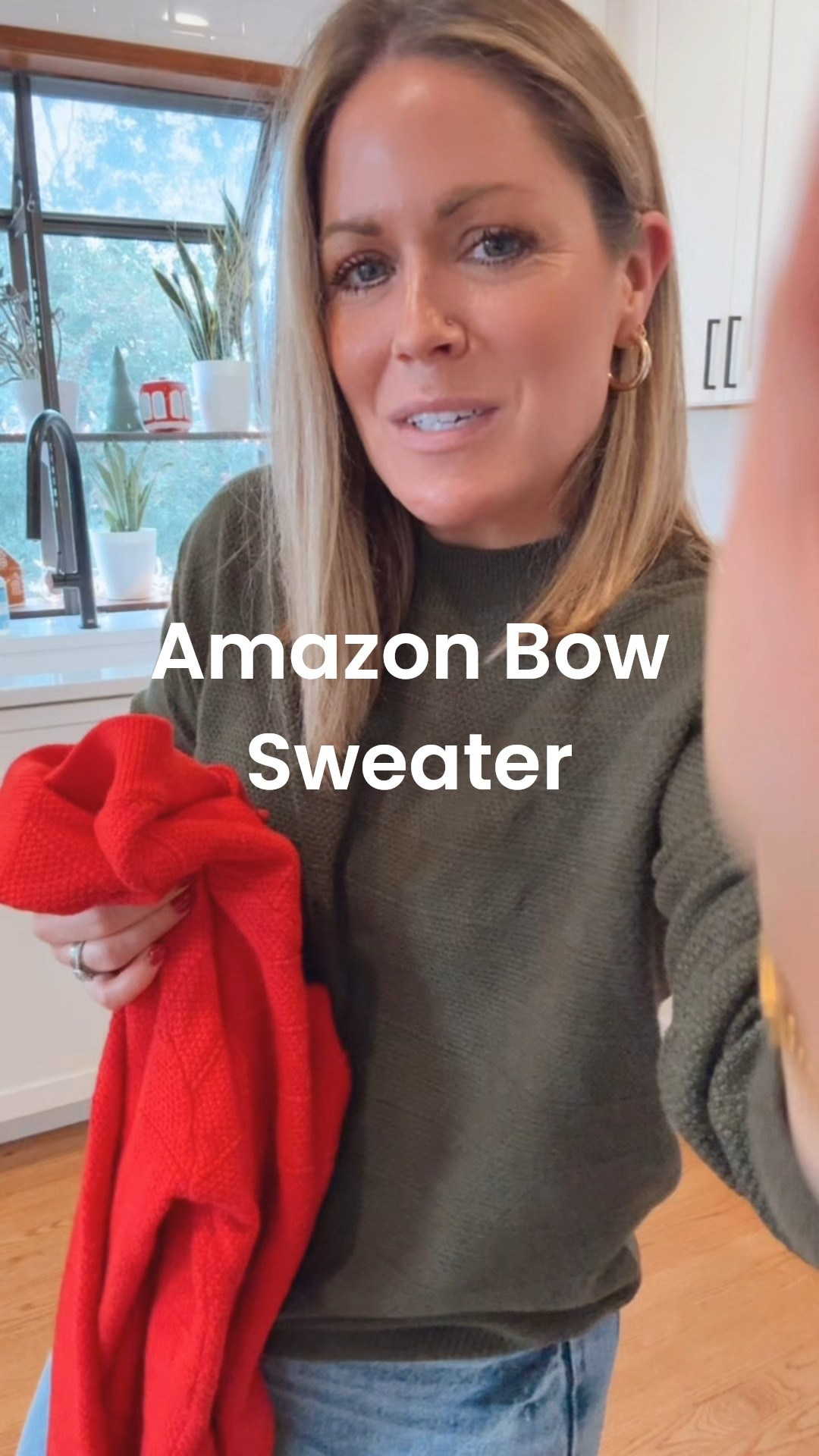 Amazon Bow Sweater! Wearing a S. 

#LTKPetite #LTKHoliday #LTKFindsUnder50