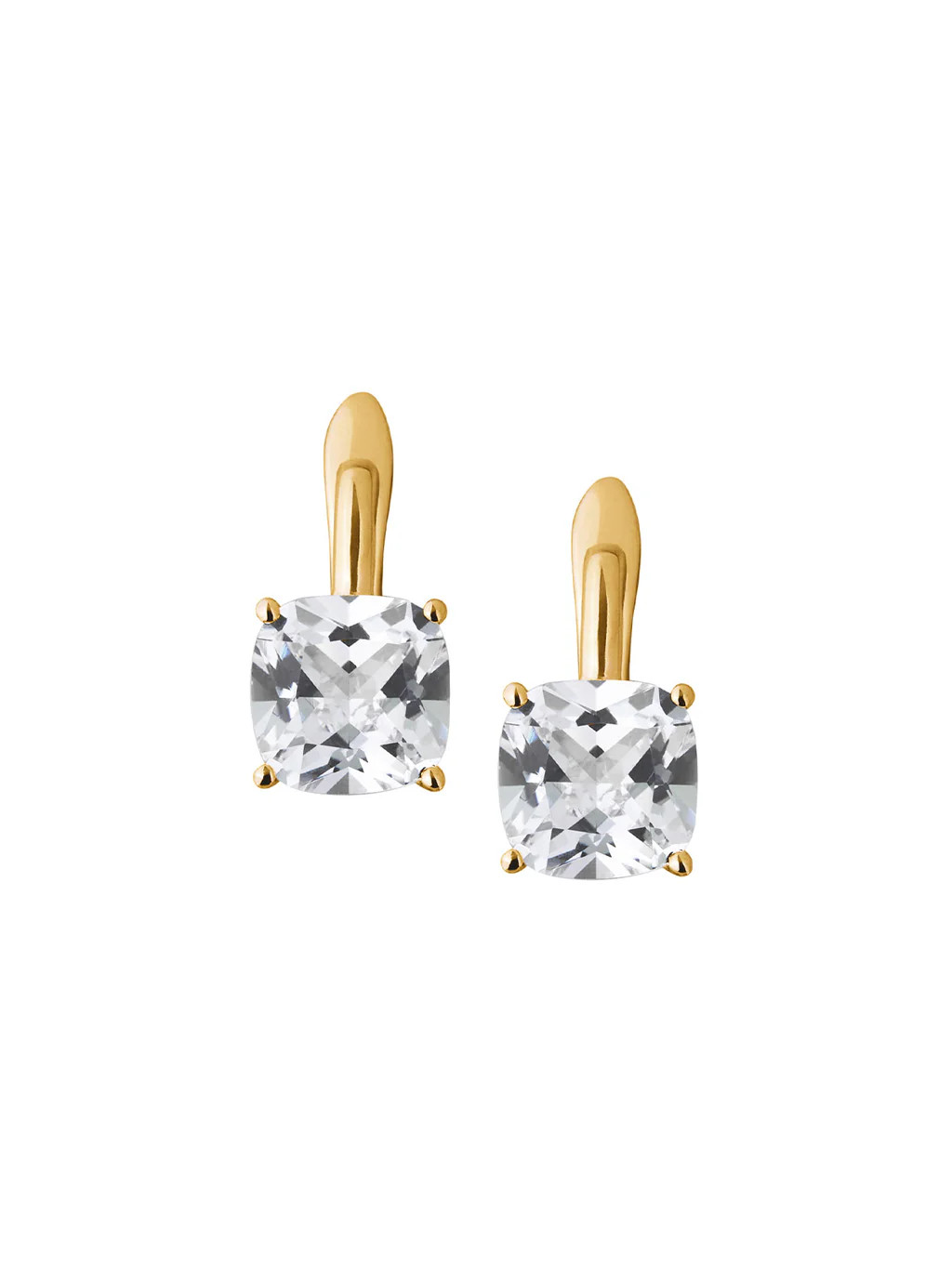 PORTER CUSHION CUT LAB WHITE DROP EARRINGS, GOLD | Dorsey