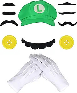 Cosrea Super Brothers Hat for Adult Plumber Bros Cap Mustaches Gloves Buttons Accessory Kit Costu... | Amazon (US)
