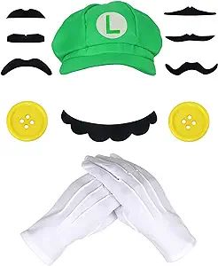 Cosrea Super Brothers Hat for Adult Plumber Bros Cap Mustaches Gloves Buttons Accessory Kit Costu... | Amazon (US)