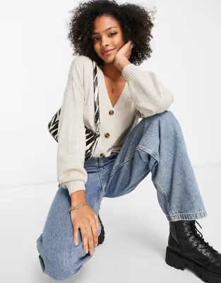 Hollister cable knit cropped cardigan in oatmeal | ASOS (Global)