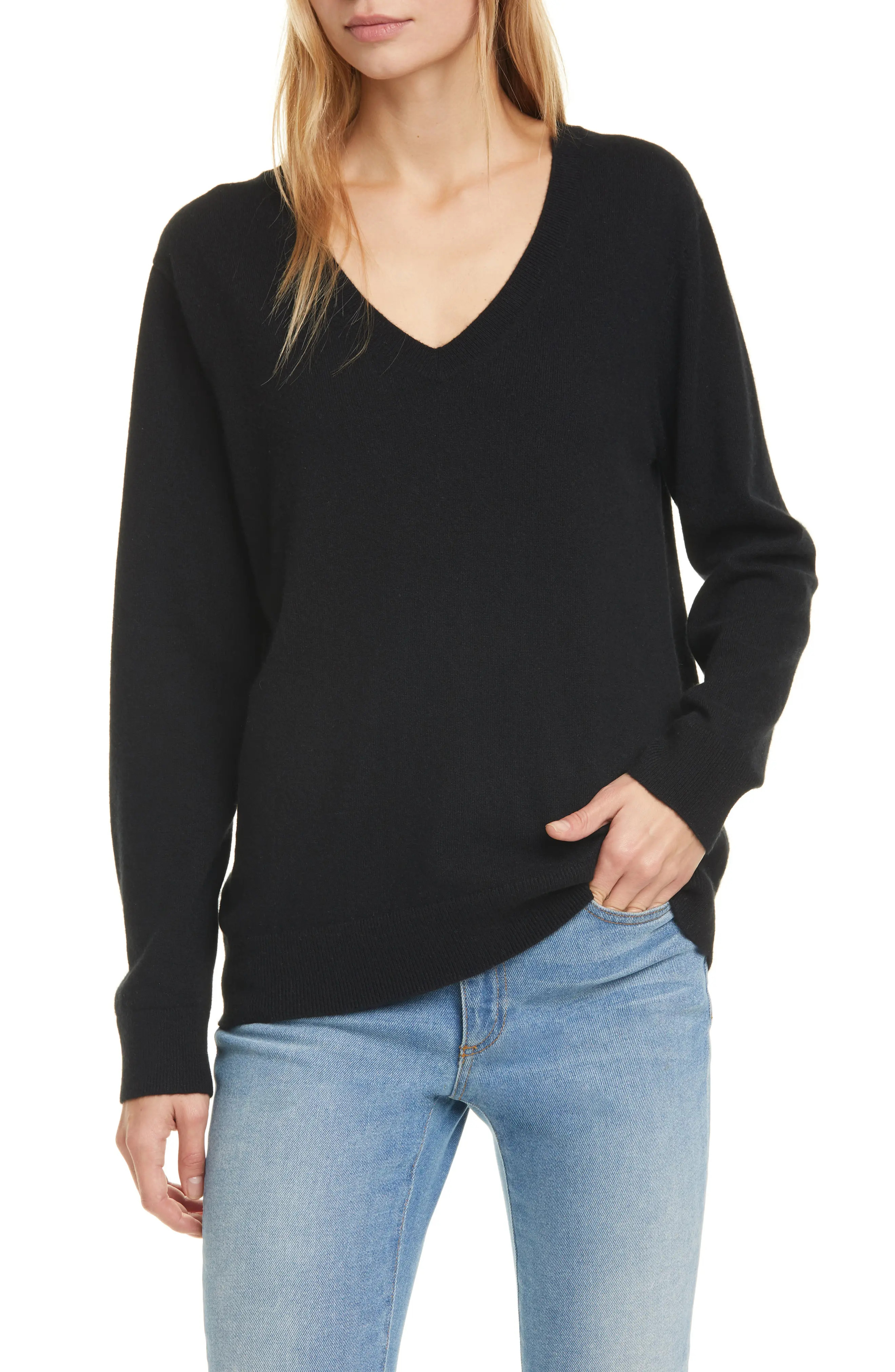 Women's Vince Weekend V-Neck Cashmere Sweater, Size Medium - Black | Nordstrom