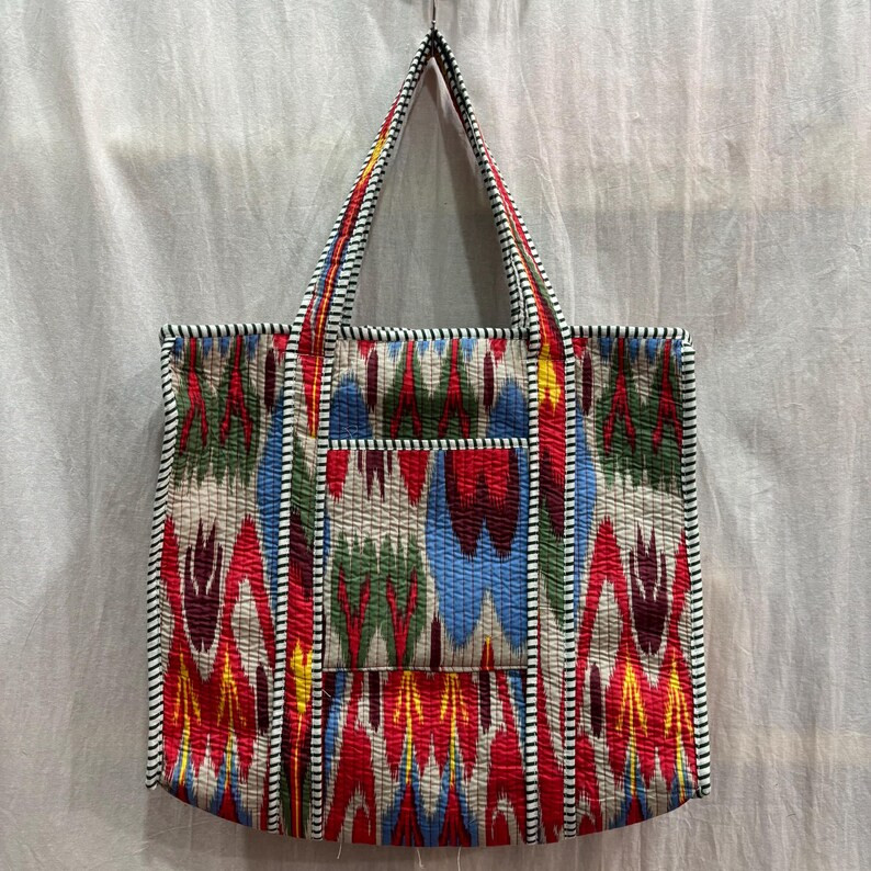 Handmade Quilted Cotton Tote Bag With Zipper | Multi-color Indian Blockprint Shopping, Travel & C... | Etsy (Global)