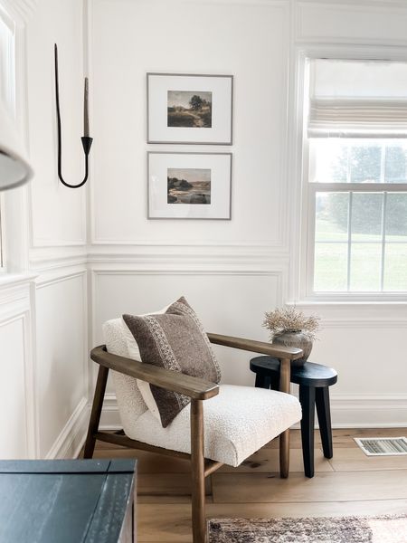 Corner seating nook! Boucle chair, wall sconce, accent table

#LTKFind #LTKhome