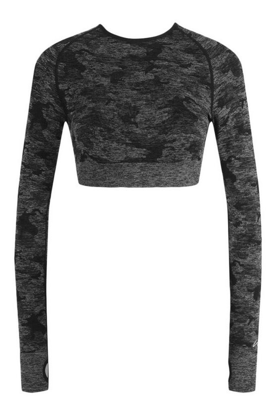 Fit Camo Contouring Seamless Long Sleeve Crop | Boohoo.com (US & CA)