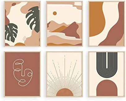 Haus and Hues Boho Prints Neutral Wall Art - Set of 6 Boho Art Prints Mid Century Modern Wall Art... | Amazon (US)