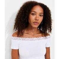 Women's White Cotton Rich Lace Trim Bardot T-Shirt New Look | New Look (UK)