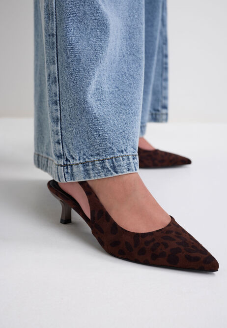 Womens Brown Leopard Stiletto Heel Slingback Pumps | Peacocks