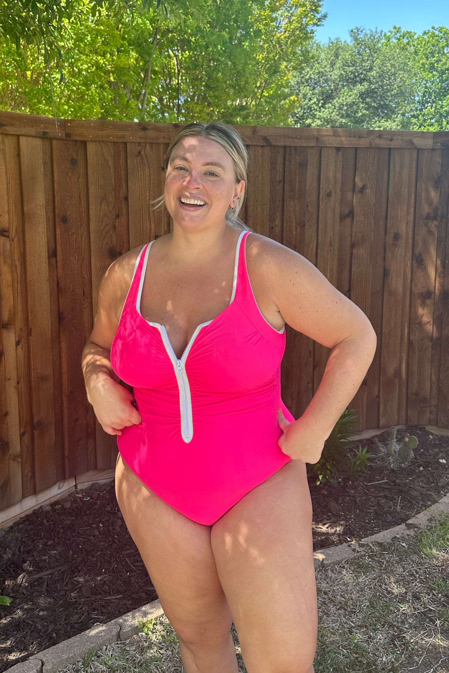 Hot pink one piece swimsuit plus size from Amazon — has sewn in cups and supports my big boobs! #amazon #onepiece #swimsuit #swimwear 

#LTKcurves #LTKswim #LTKunder50
