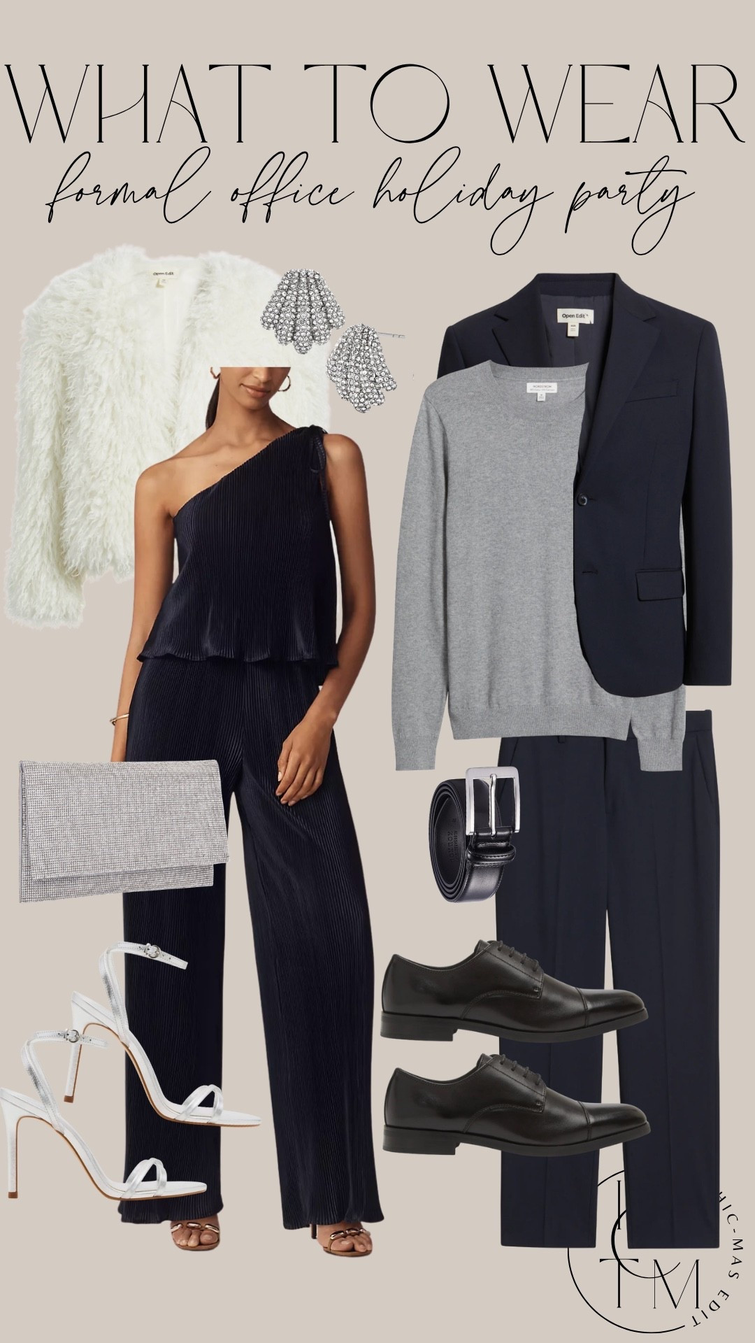What to wear: formal office holiday party for him and her! This chic jumpsuit is a great non-dress option for a holiday party, love the deep navy color

#LTKParties #LTKMens #LTKHoliday