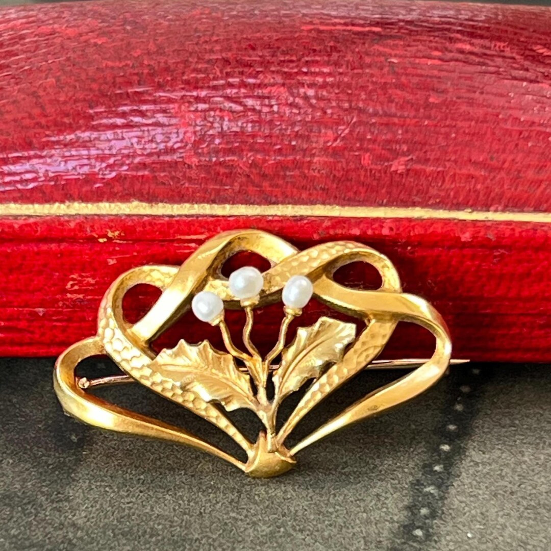 Art Nouveau 18ct Gold Scottish Thistle Brooch with Natural River Pearls and original antique box ... | Etsy (US)
