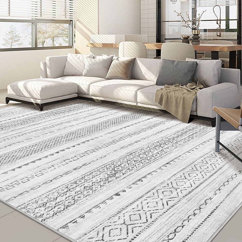 Area Rug Living Room Rugs: 8x10 Large Soft Machine Washable Boho Moroccan Farmhouse Neutral Stain... | Amazon (US)