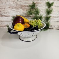 Enamel Colander, Vintage White & Cobalt Blue Strainer | Etsy (US)