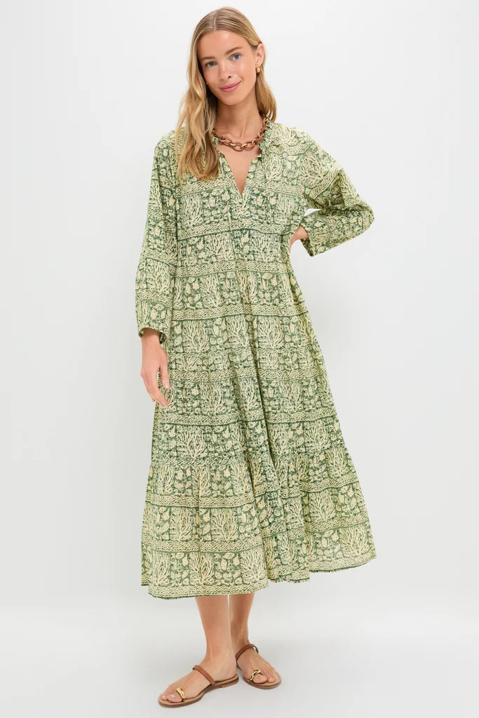 Navy Prism Embroidered Gingham Long Sleeve Salty Paloma Caftan | Tuckernuck (US)