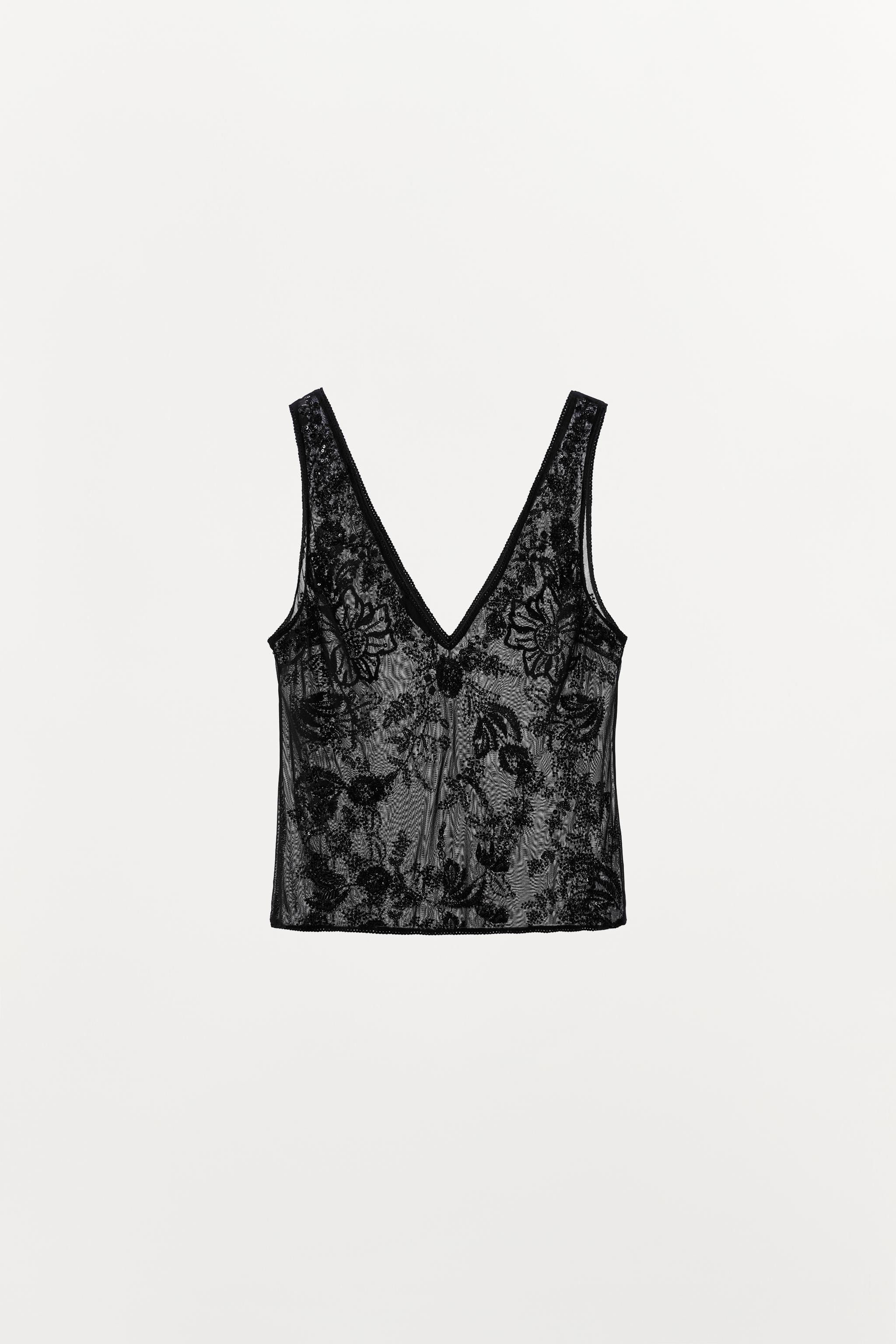 EMBROIDERED TULLE STRAP TOP | Zara UK