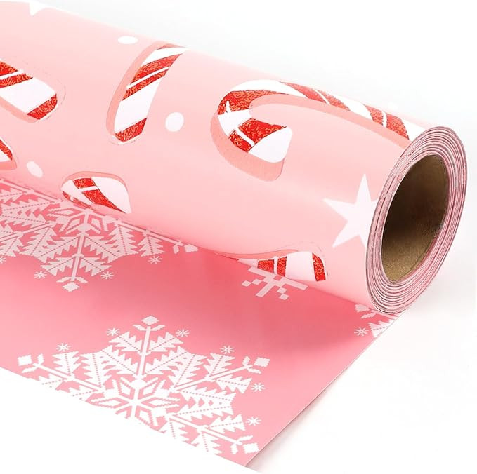 LaRibbons Reversible Christmas Wrapping Paper Jumbo Roll with Pink Pom Pom, 30 Inch × 40 Feet (1... | Amazon (US)
