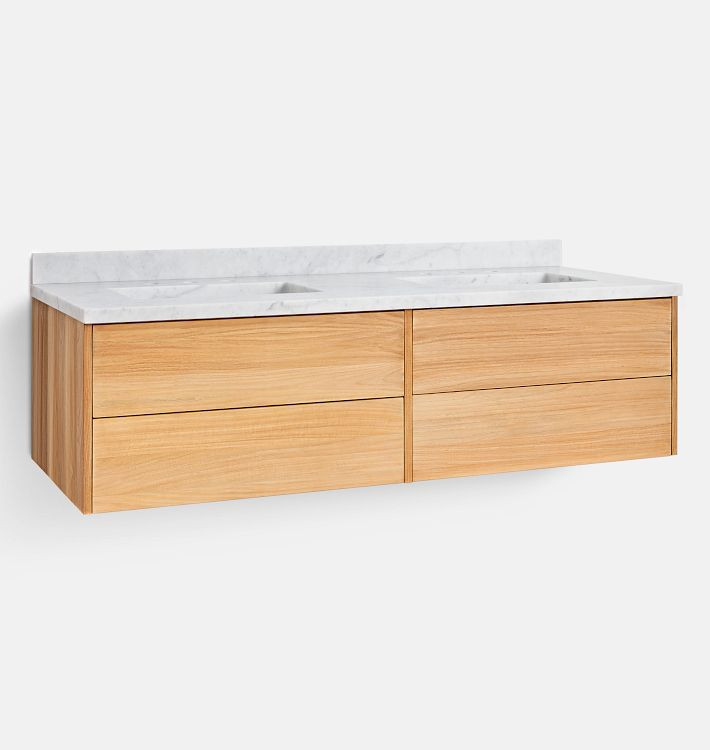 Geneva 60" Wall Mount Teak Double Vanity | Rejuvenation