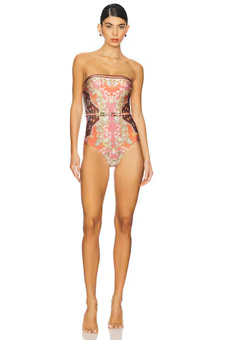 Zimmermann Wylie Belted Bandeau One Piece in Rust Multi from Revolve.com | Revolve Clothing (Global)