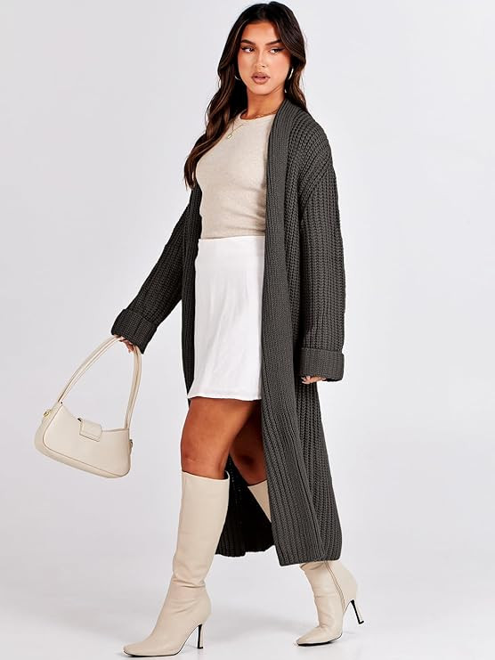 ANRABESS Women Knit Long Cardigan Long Sleeve Open Front Lapel Oversized Sweater Coat 2024 Fall D... | Amazon (US)
