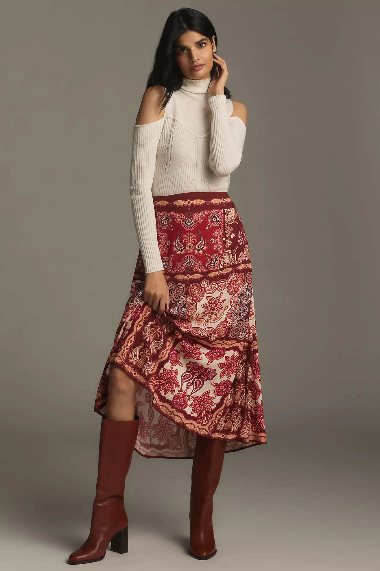 Farm Rio x Anthropologie Satin Slip Midi Skirt | Anthropologie (US)