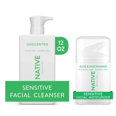 Native Skin Care Sensitive Facial Cleanser 12 oz + Moisturizer 1.7 oz Set | Walmart (US)