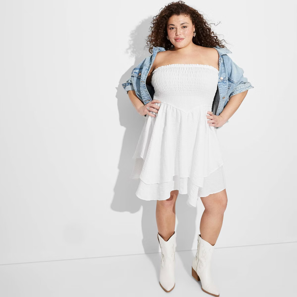 Women's Smocked Tiered Fit and Flare Dress - Wild Fable™ White XXS | Target