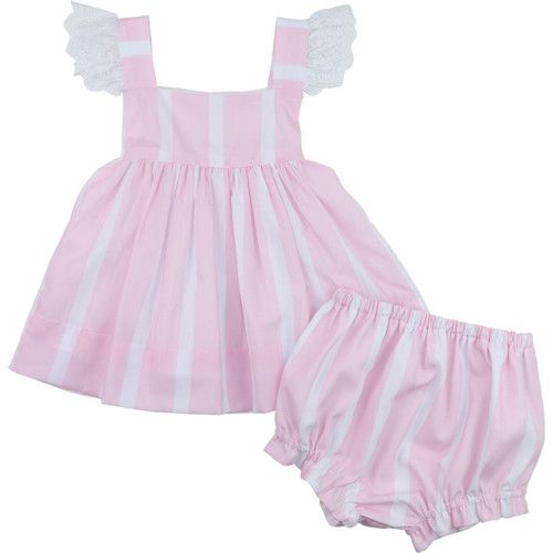 Pink And White Striped Eyelet Diaper Set | Cecil and Lou