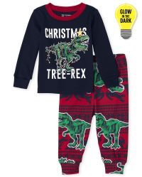 Baby And Toddler Boys Dad And Me Christmas Long Sleeve Glow In The Dark Christmas Tree-Rex Snug F... | The Children's Place