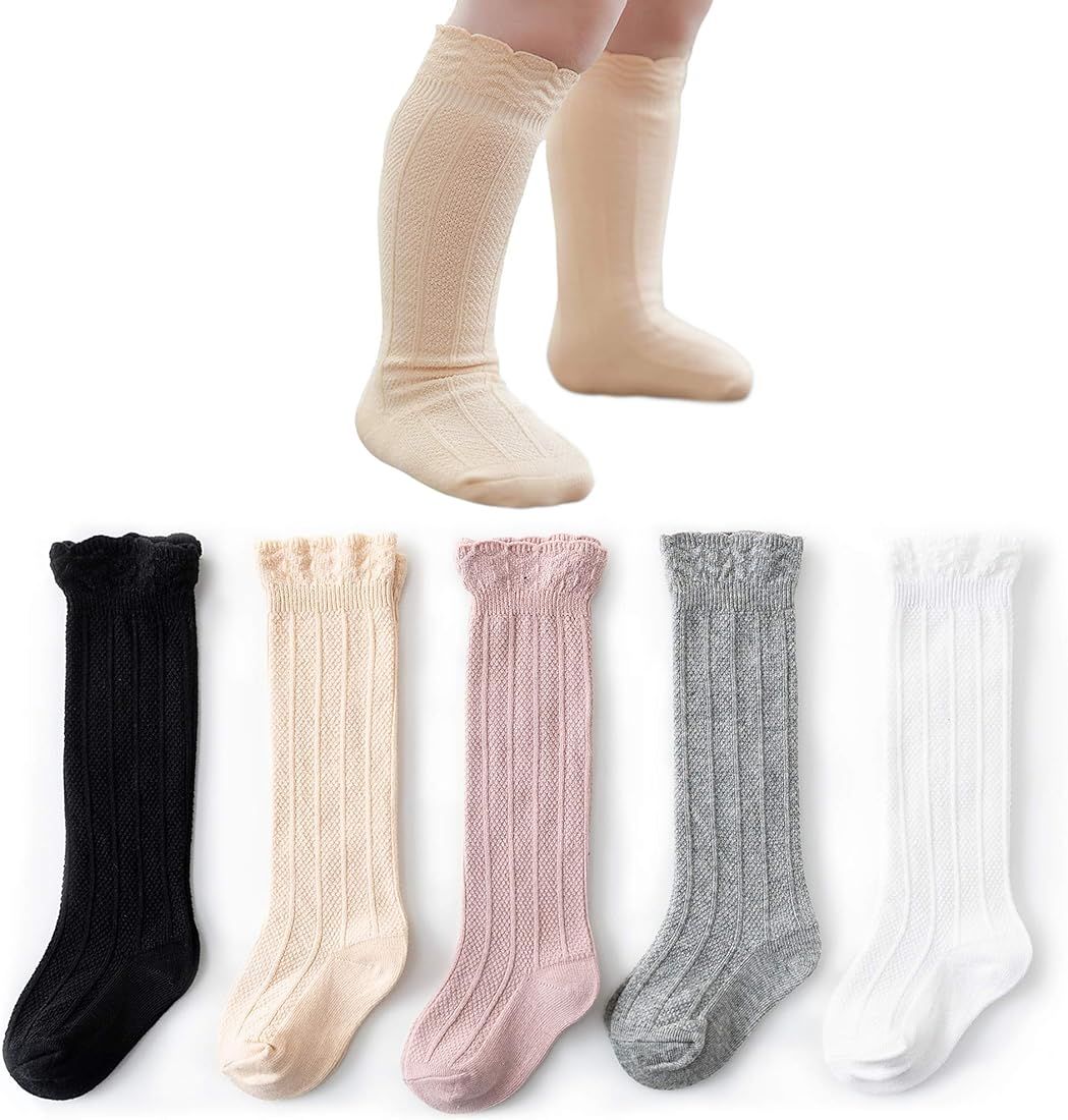 CozyWay Knee High Socks Newborn Infants Toddlers Girls Tube Ruffled Uniform Long Stockings | Amazon (US)
