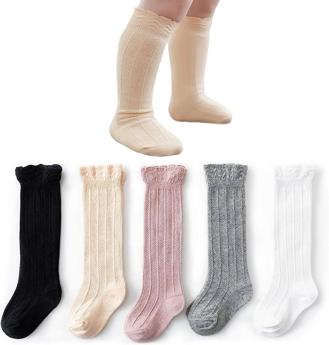 CozyWay Knee High Socks Newborn Infants Toddlers Girls Tube Ruffled Uniform Long Stockings | Amazon (US)