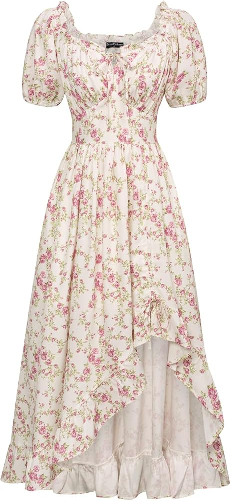 Scarlet Darkness Renaissance Cottagecore Corset Dress Floral Milkmaid Long Dress with Pockets | Amazon (US)