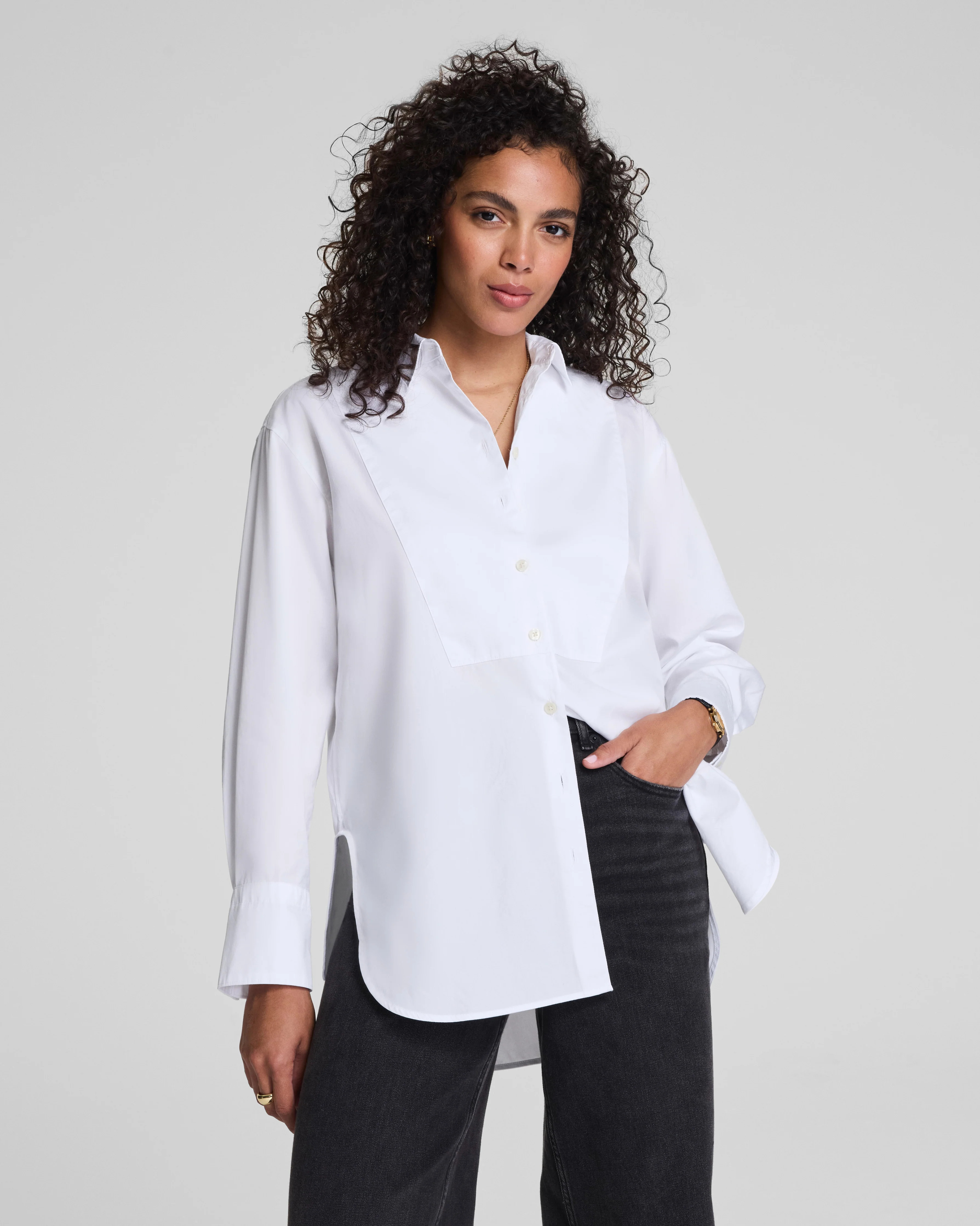 Spanx Women's Poplin Tuxedo Button-Up Shirt in Classic White | Spanx