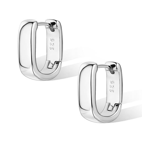 925 Sterling Silver Earrings Small Chunky Silver Hoop Earrings for Women Trendy Hypoallergenic Small Thick Huggie Hoops Earring | Amazon (US)
