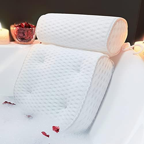 AmazeFan Bath Pillow, Bathtub Spa Pillow with 4D Air Mesh Technology and 7 Suction Cups, Helps Support Head, Back, Shoulder and Neck, Fits All Bathtub, Hot Tub and Home Spa [US. Patent Design] | Amazon (US)