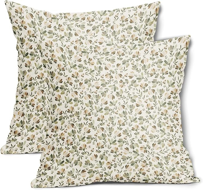 Kawani Spring Daisy Floral Pillow Covers 18X18 Inch Sage Green Brown Beige Vintage Flowers Decora... | Amazon (US)