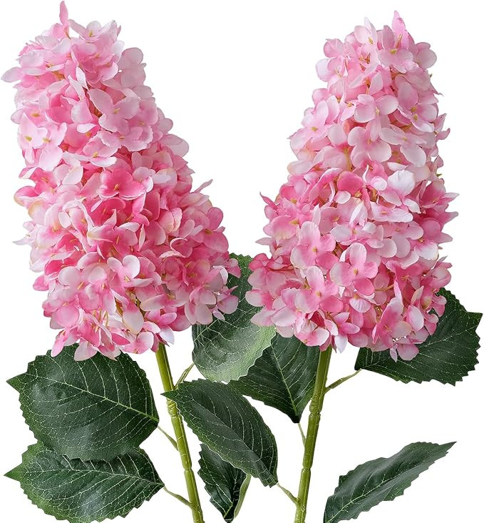 Pink Silk Fake Hydrangea Flowers,2Pcs 31.5" Large Lifelike Vanilla Strawberry Diamond Hydrangea A... | Amazon (US)